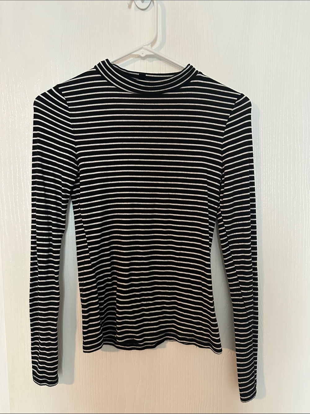 Lulu's Black & White Striped Long Sleeve Mock Neck Tee